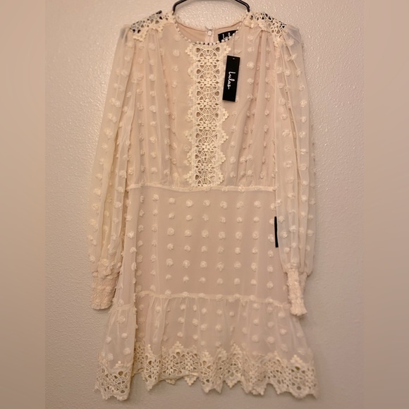 LLulus Lust or Love Cream Embroidered Lace Long Sleeve Dress Size Medium - Picture 8 of 11